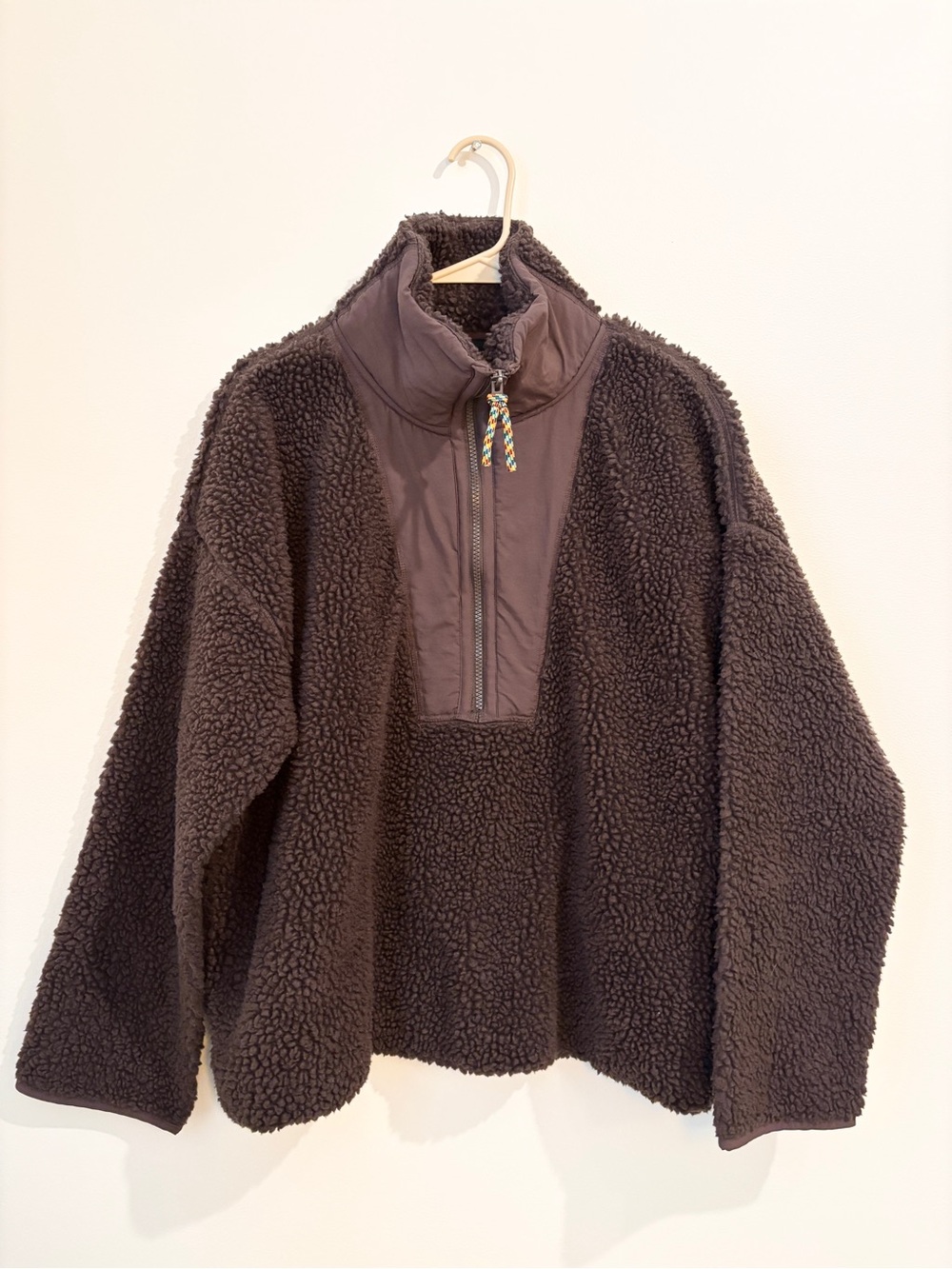 J. Crew Women's Dark Brown Sherpa Half-Zip Puffer Pullover